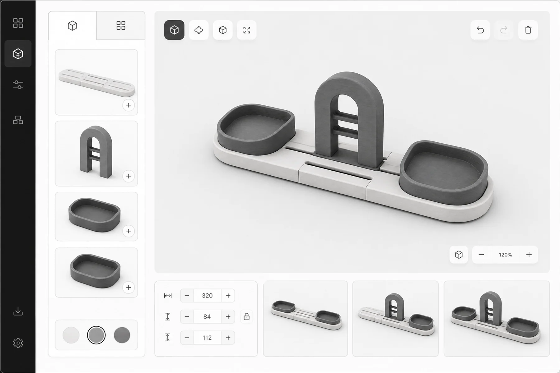 A monochrome configuration interface for arranging the modular Matter Form components.